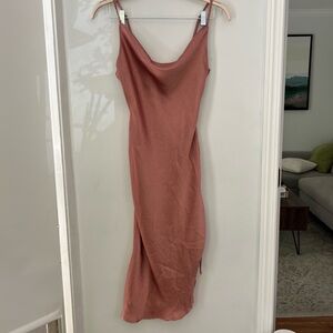 Lola May Dusty Desert Rose Asymmetrical Pink Satin Dress